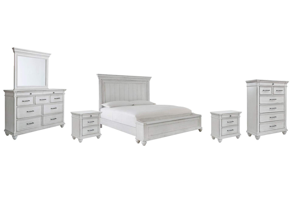 Kanwyn King Panel Bed with Storage with Mirrored Dresser, Chest and 2 Nightstands