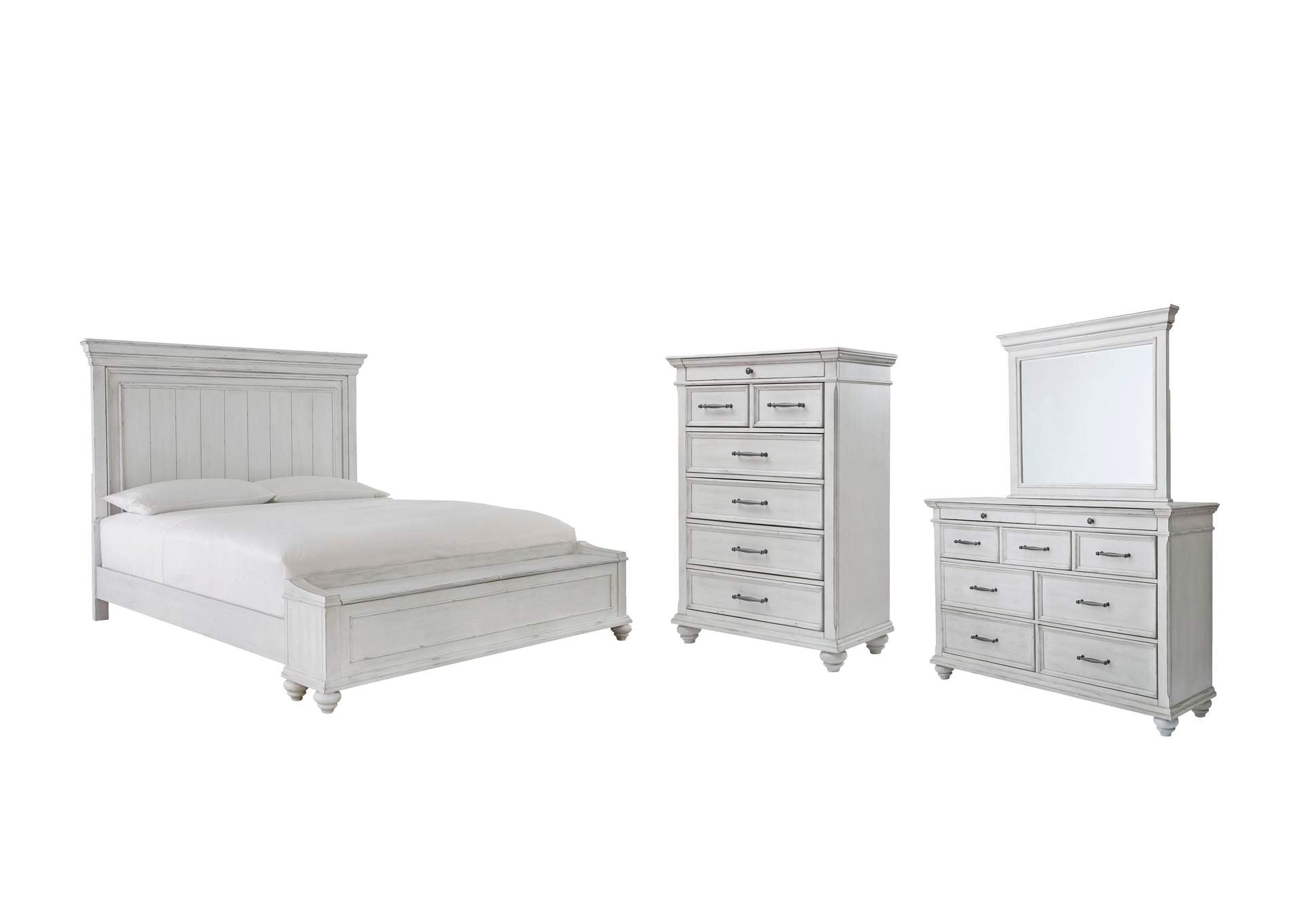 Kanwyn Queen Panel Bed with Storage with Mirrored Dresser and Chest