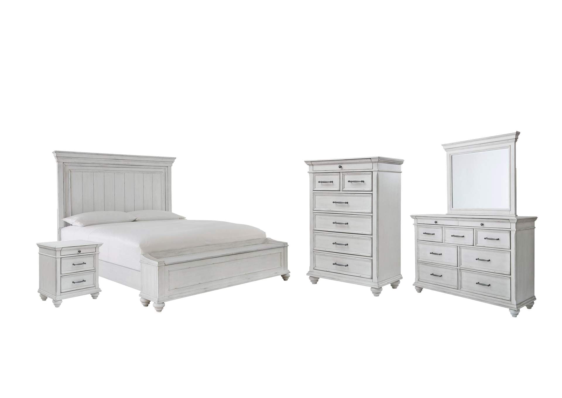 Kanwyn Queen Panel Bed with Storage with Mirrored Dresser, Chest and Nightstand