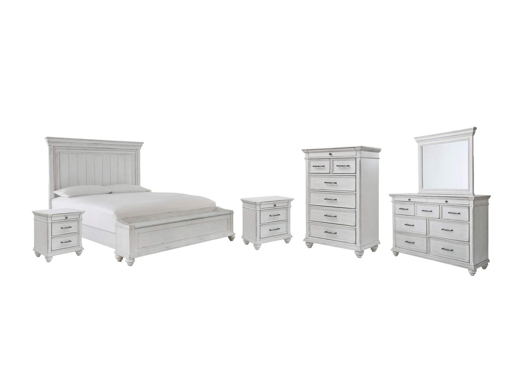 Kanwyn Queen Panel Bed with Storage with Mirrored Dresser, Chest and 2 Nightstands