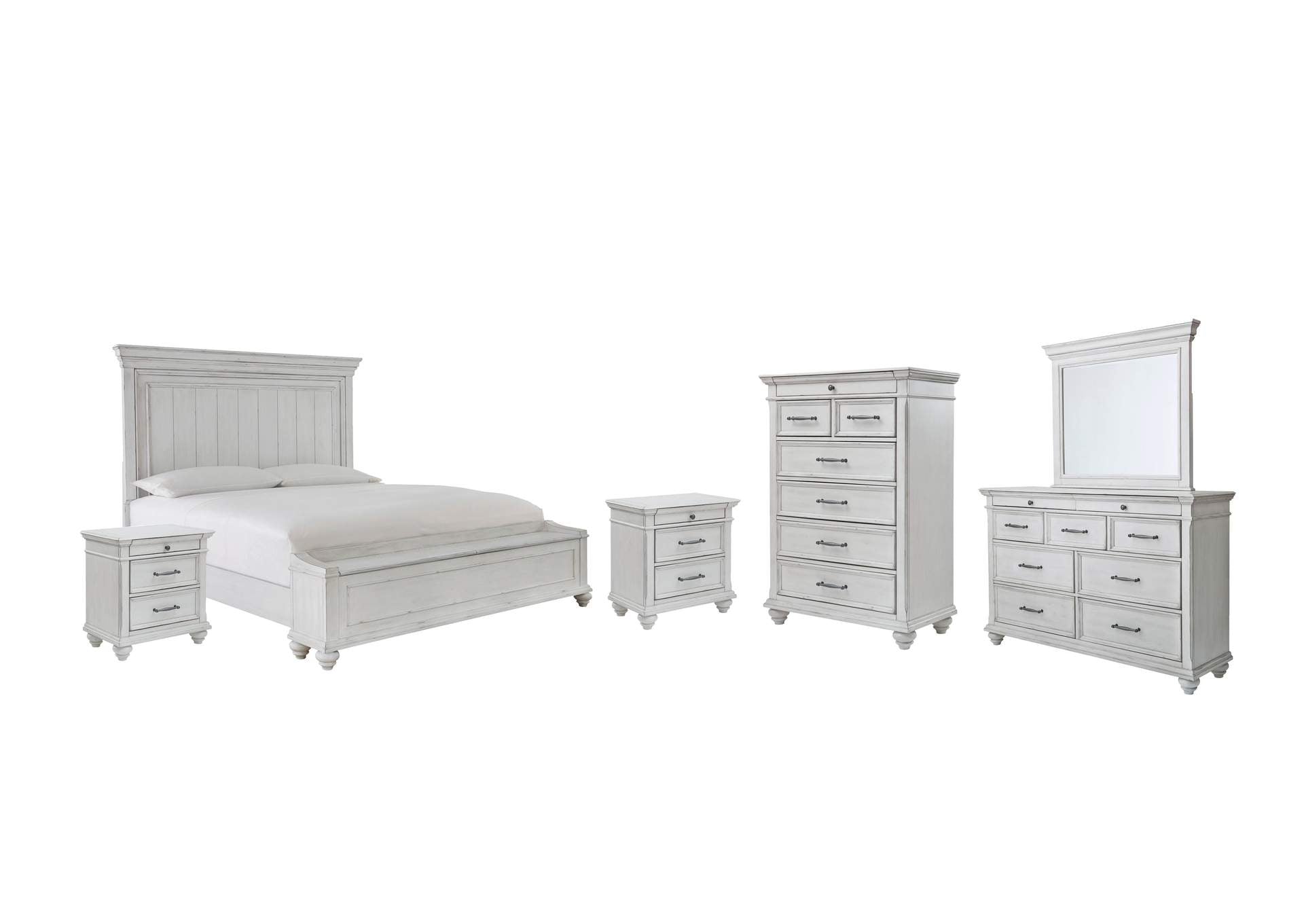 Kanwyn Queen Panel Bed with Storage with Mirrored Dresser, Chest and 2 Nightstands