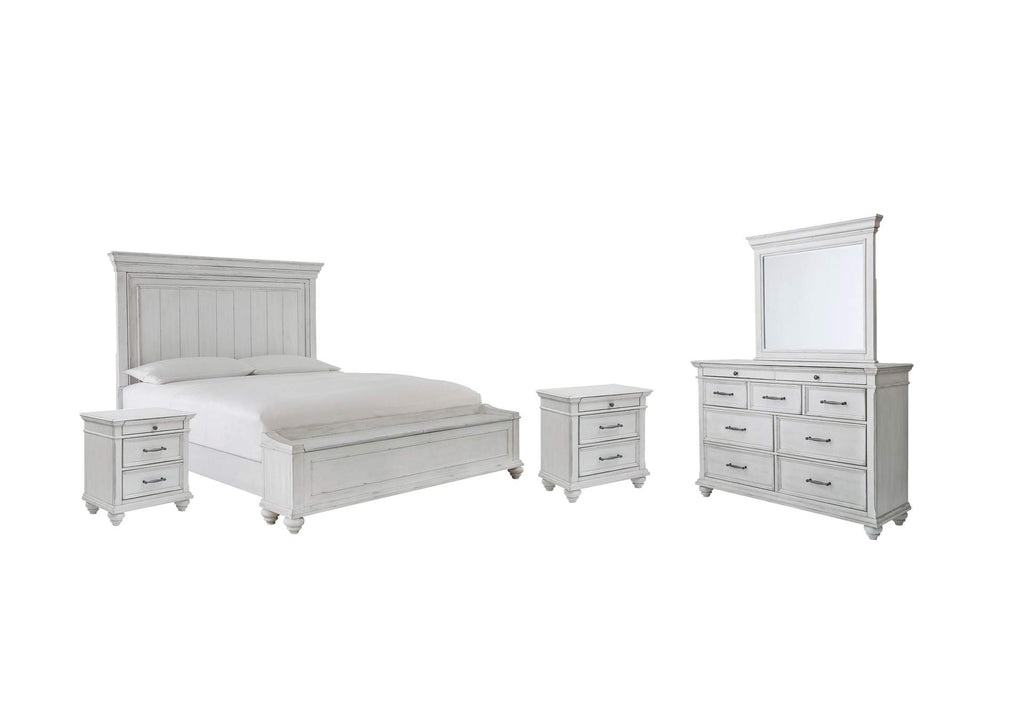 Kanwyn Queen Panel Bed with Storage with Mirrored Dresser and 2 Nightstands