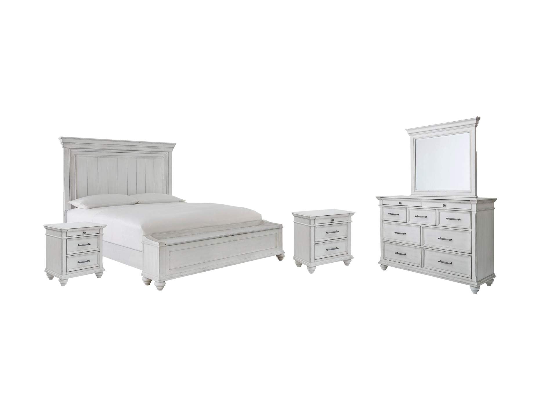 Kanwyn Queen Panel Bed with Storage with Mirrored Dresser and 2 Nightstands