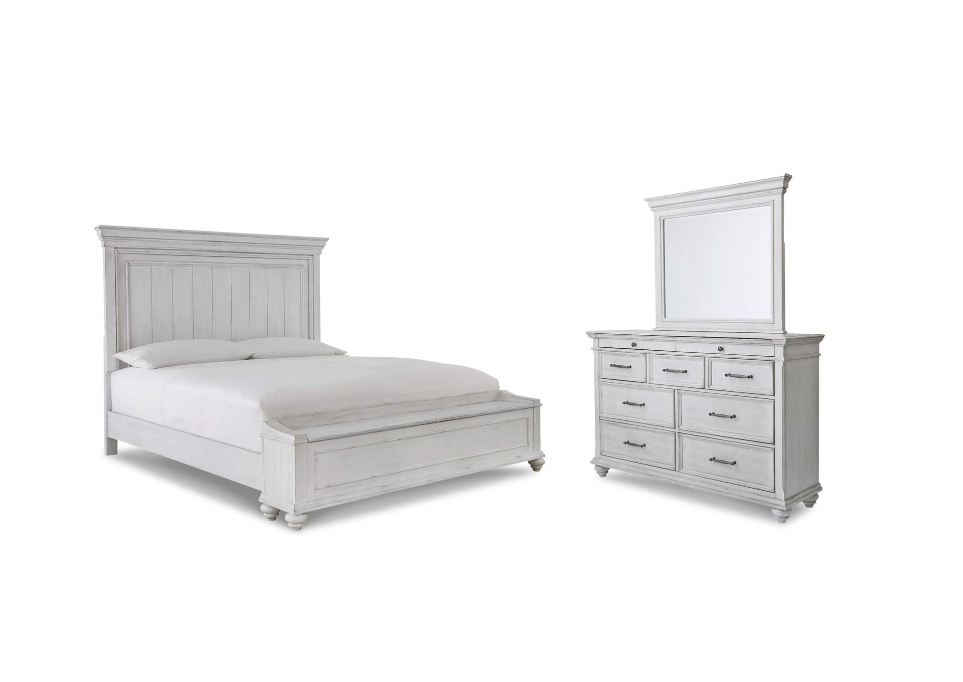 Kanwyn Queen Panel Bed with Storage Bench, Dresser and Mirror