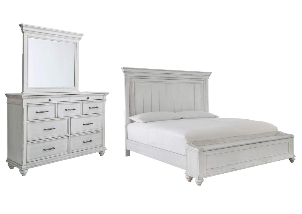 Kanwyn King Panel Bed with Storage with Mirrored Dresser