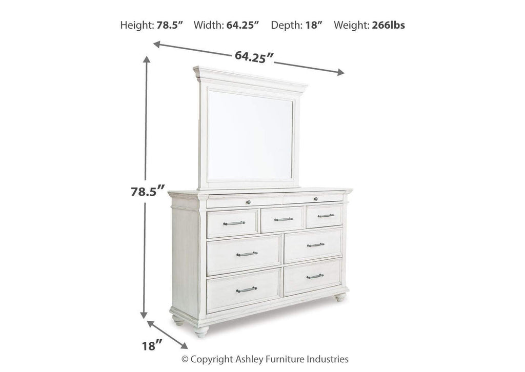Kanwyn King Panel Bed with Mirrored Dresser, Chest and 2 Nightstands dimensions