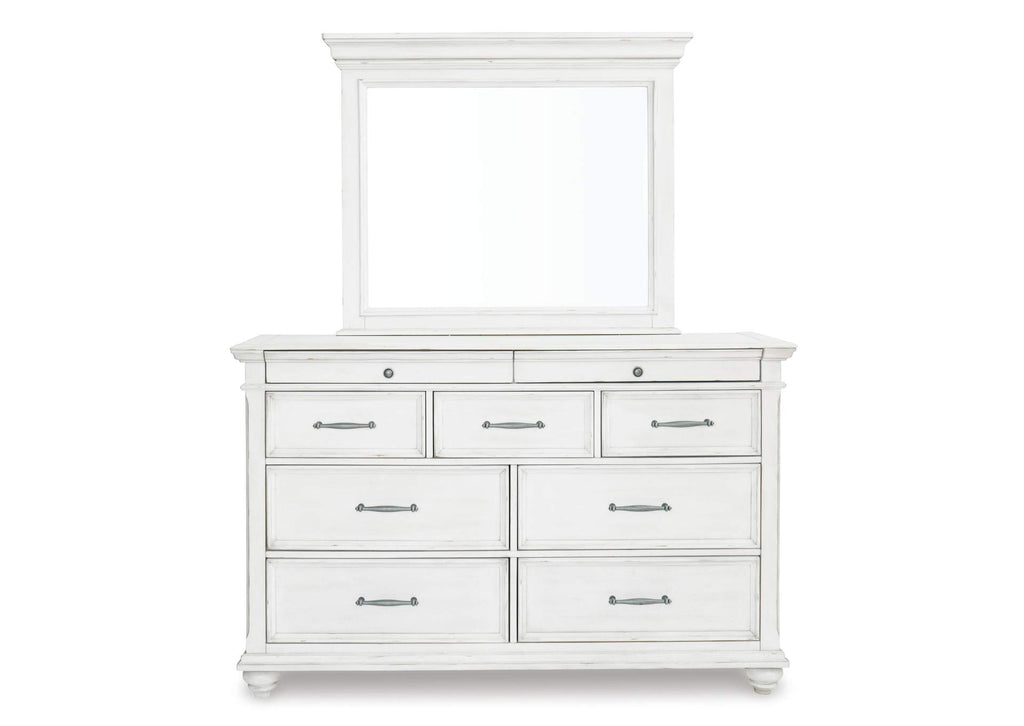 Kanwyn Queen Panel Bed with Storage with Mirrored Dresser and Chest front view
