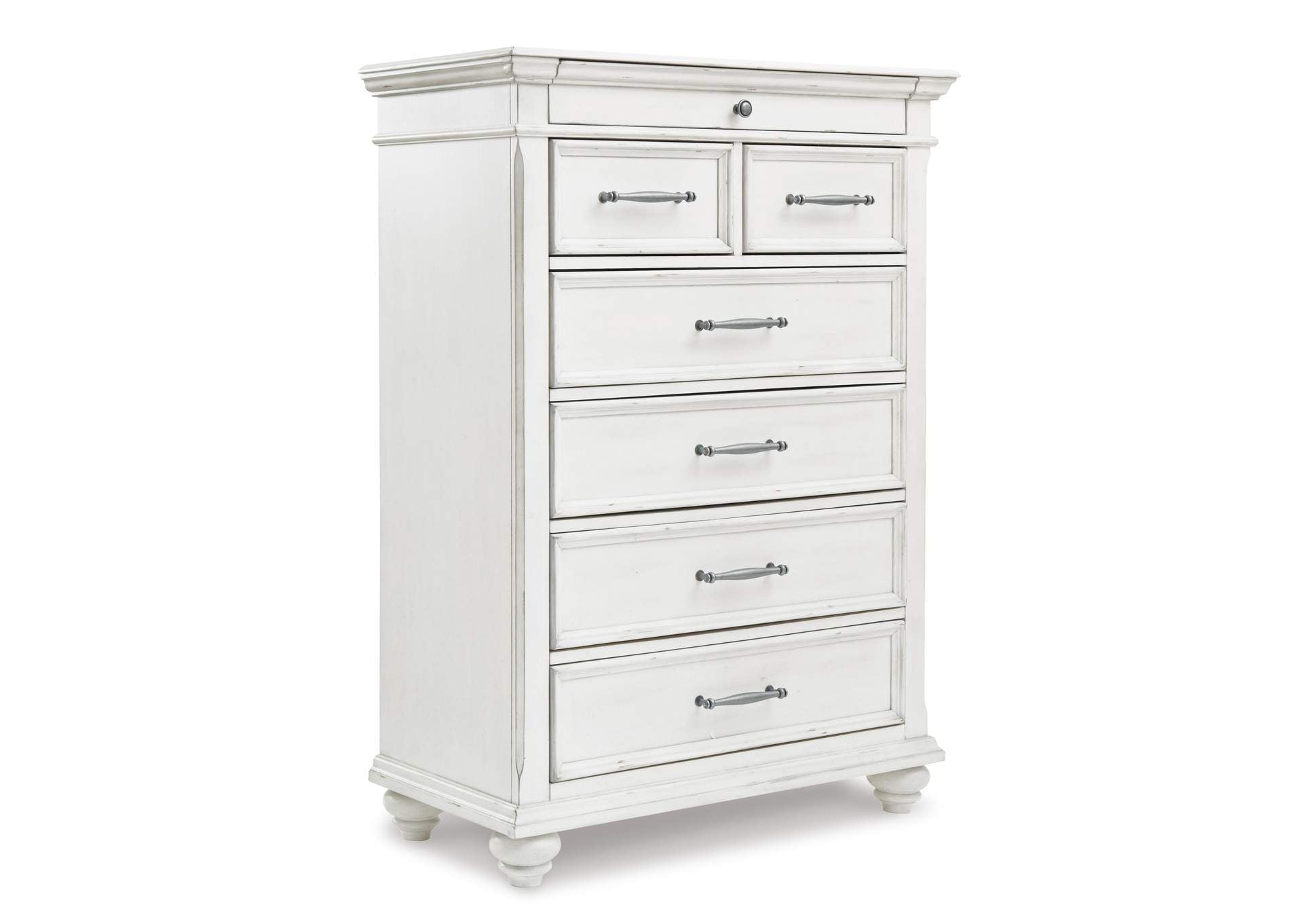 Kanwyn King Panel Bed with Mirrored Dresser, Chest and 2 Nightstands angled view