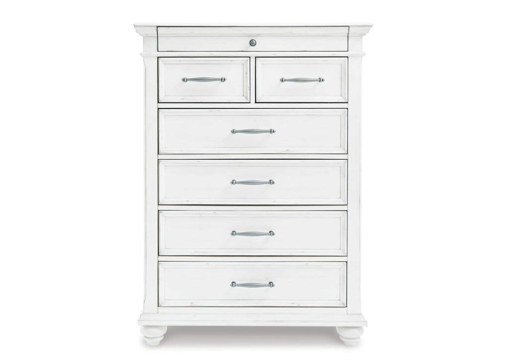 Kanwyn Queen Panel Bed with Storage with Mirrored Dresser, Chest and Nightstand front view