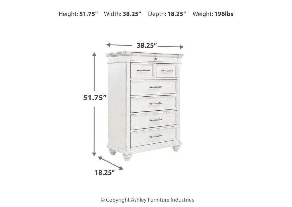 Kanwyn King Panel Bed with Mirrored Dresser, Chest and Nightstand dimensions