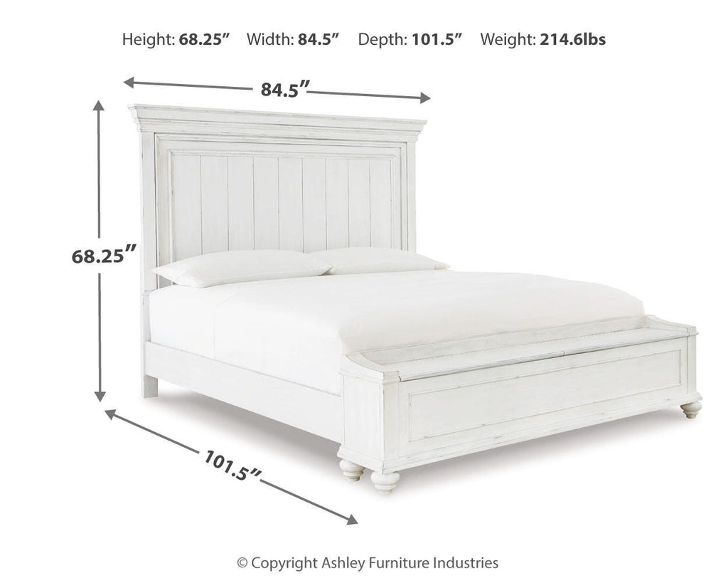 Kanwyn California King Panel Bed with Storage Bench in Whitewash, alternate view 4