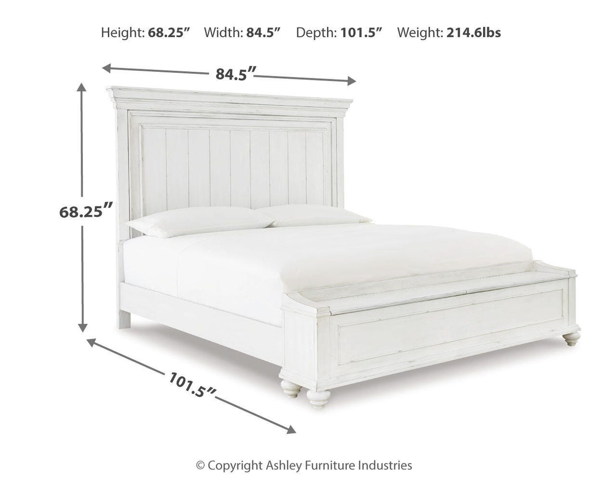 Kanwyn California King Panel Bed with Storage Bench in Whitewash, alternate view 4