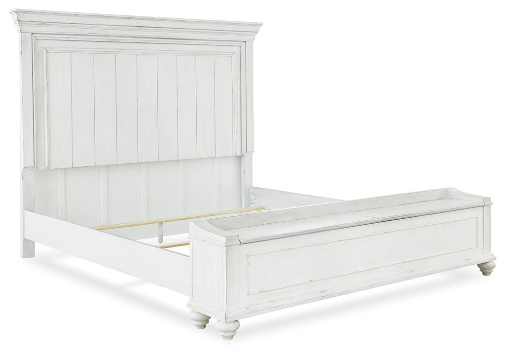 Kanwyn Queen Panel Bed with Storage Bench in Whitewash, angle view