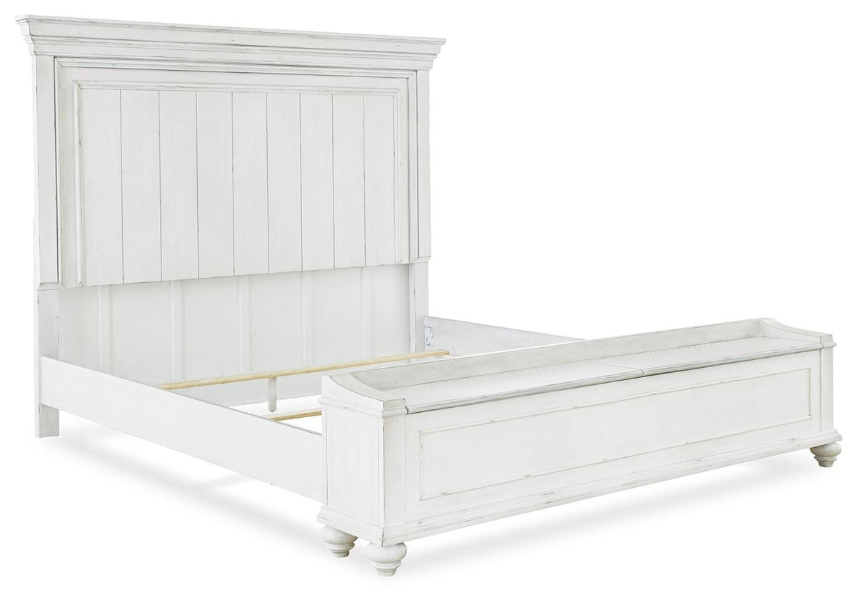 Kanwyn Queen Panel Bed with Storage Bench in Whitewash, angle view