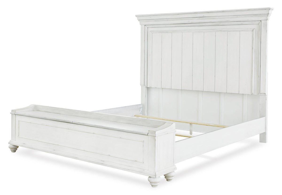 Kanwyn King Panel Bed with Storage Bench in Whitewash, angle view