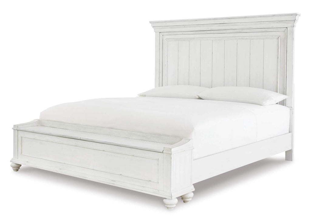 Kanwyn King Panel Bed with Storage with Mirrored Dresser, Chest and Nightstand angled view