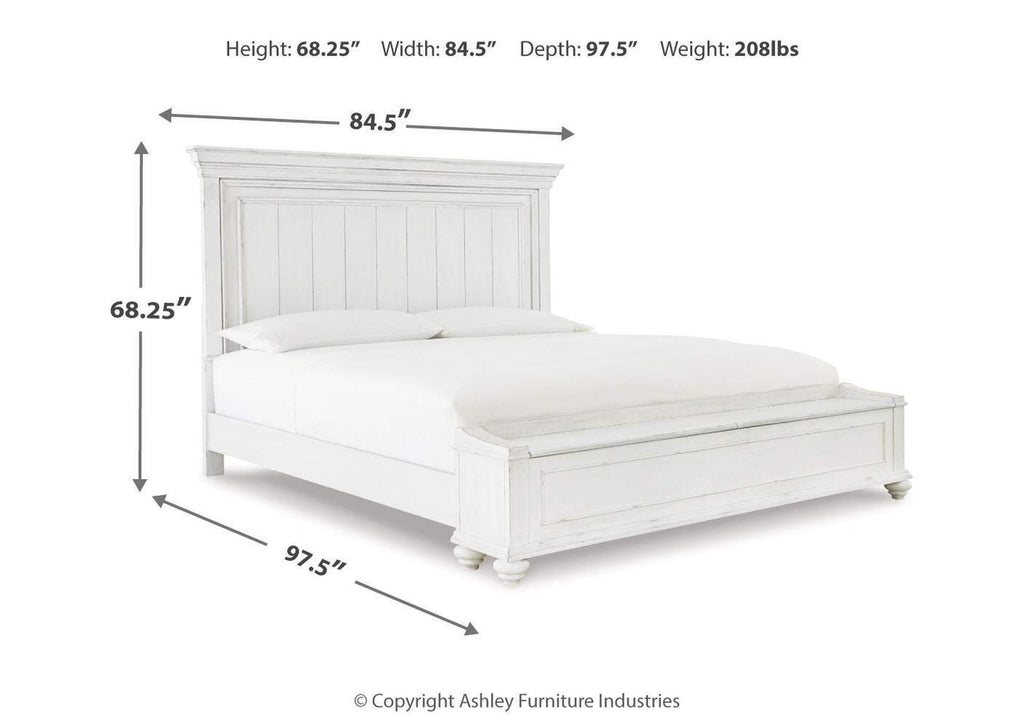 Kanwyn King Panel Bed with Mirrored Dresser, Chest and Nightstand dimensions