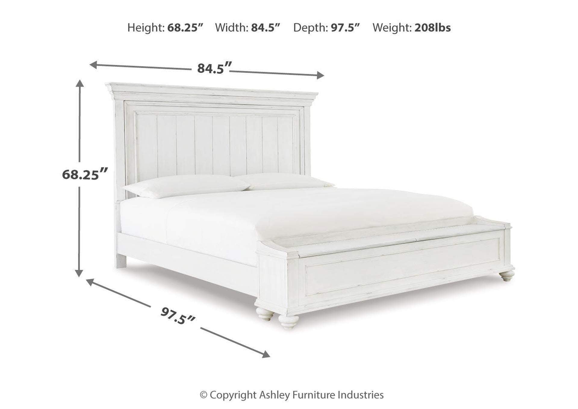 Kanwyn King Panel Bed with Mirrored Dresser, Chest and Nightstand dimensions