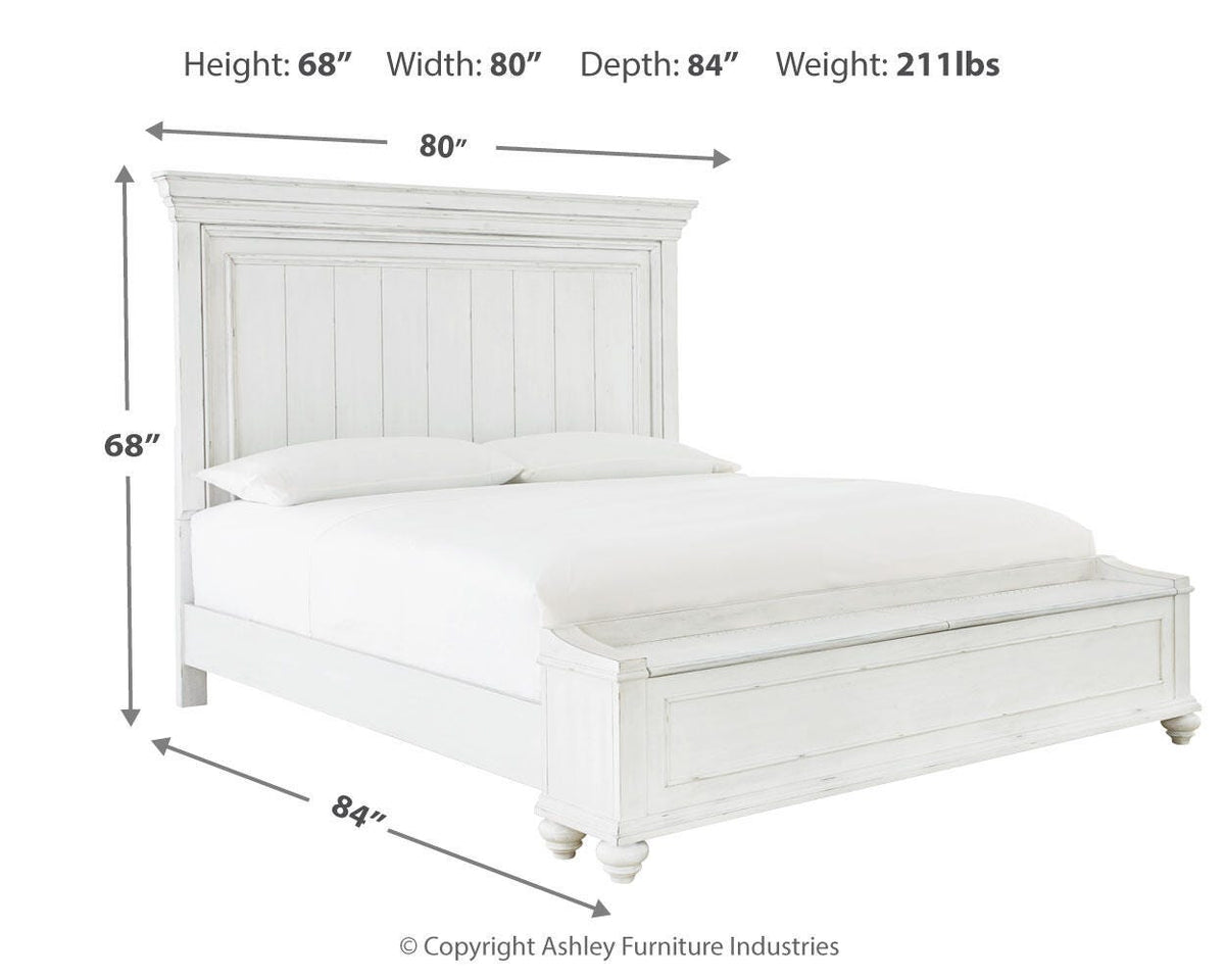 Kanwyn King Panel Bed with Storage Bench in Whitewash, alternate view 5