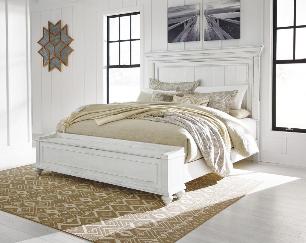 Kanwyn Queen Panel Bed with Storage Bench in Whitewash, alternate view 3
