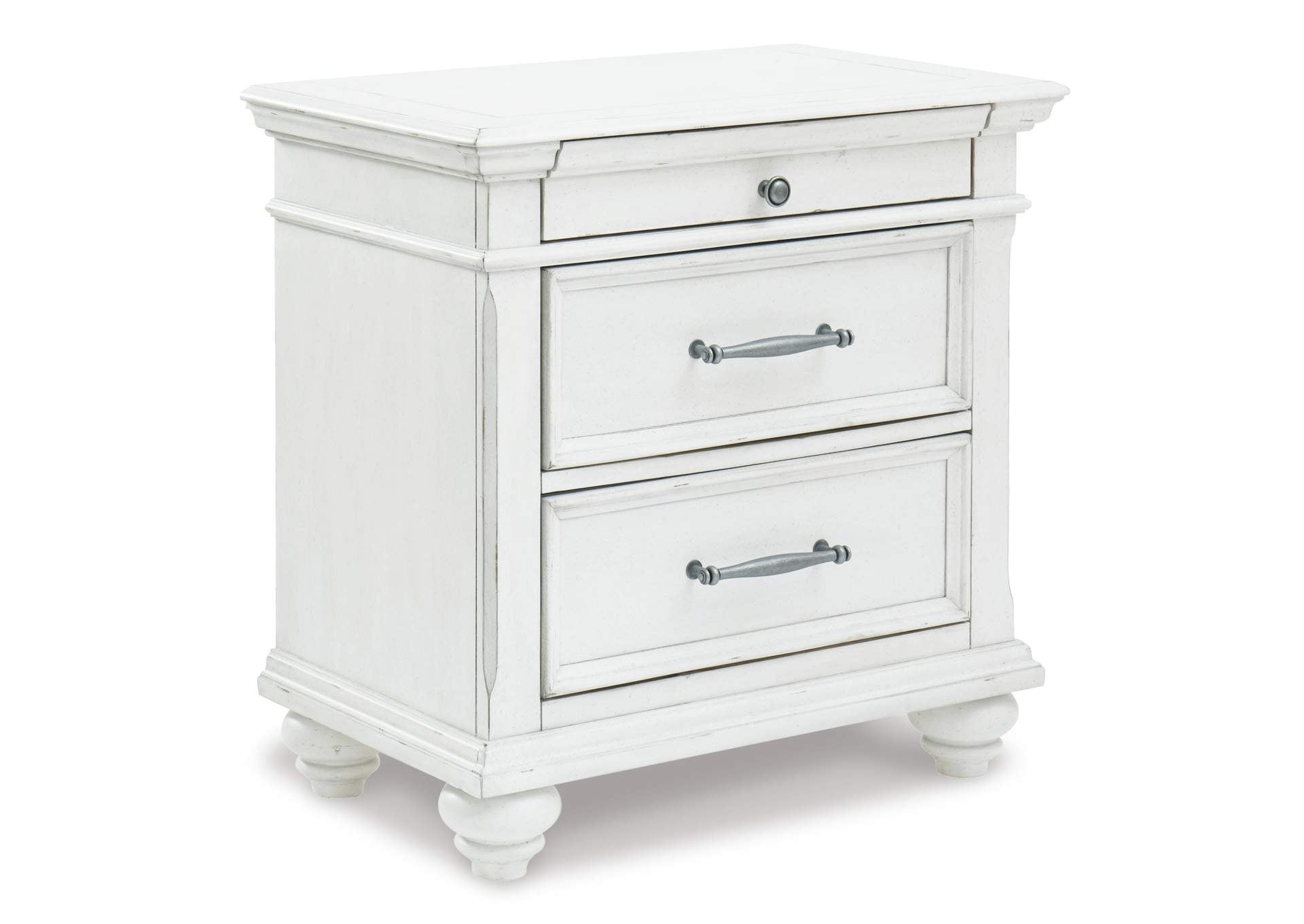 Kanwyn King Panel Bed with Storage with Mirrored Dresser and 2 Nightstands angled view