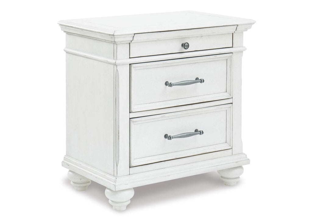 Kanwyn King Panel Bed with Storage with Mirrored Dresser, Chest and Nightstand angled view