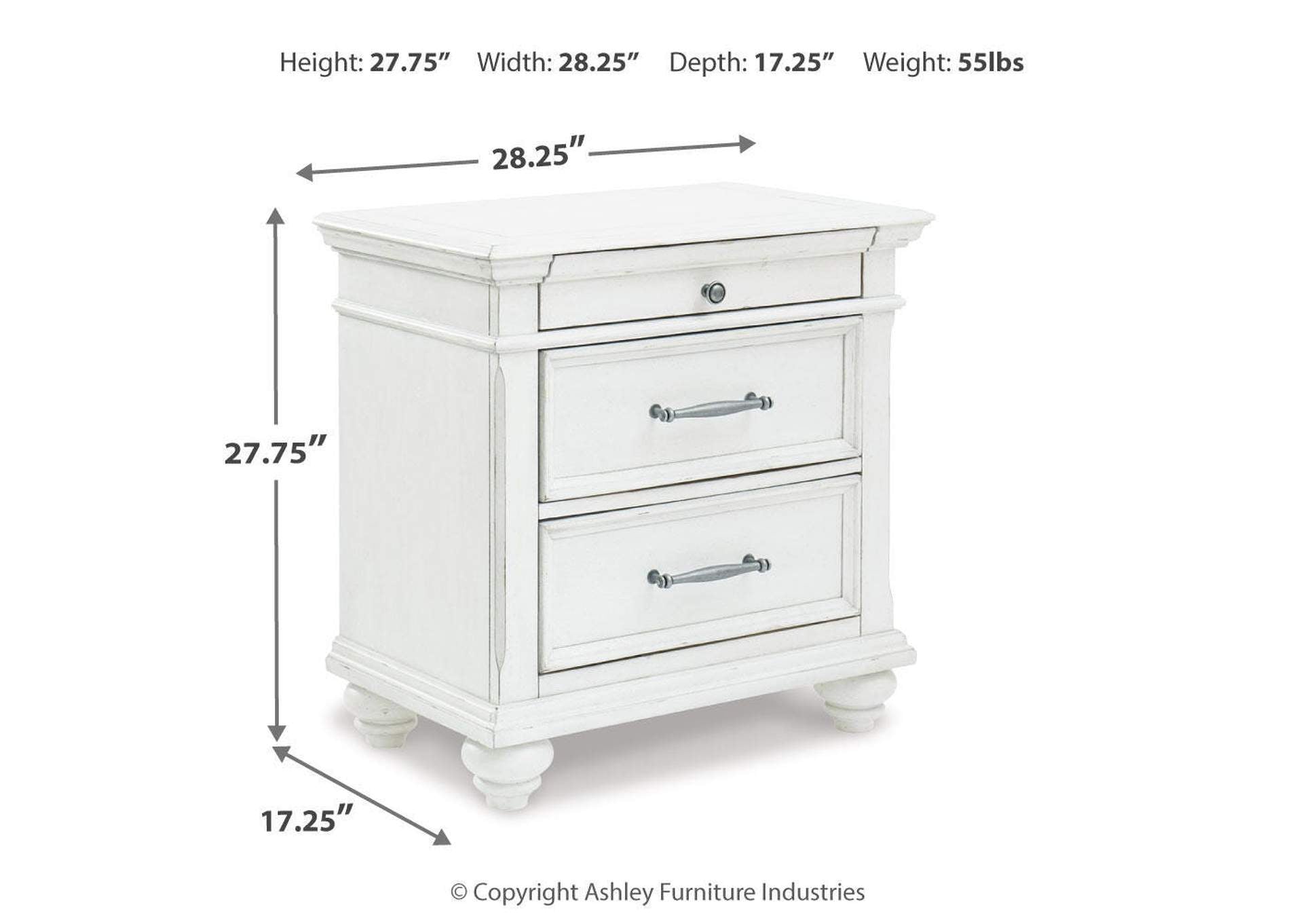 Kanwyn King Panel Bed with Mirrored Dresser and 2 Nightstands dimensions