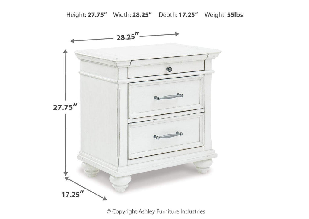 Kanwyn King Panel Bed with Storage with Mirrored Dresser and 2 Nightstands dimensions