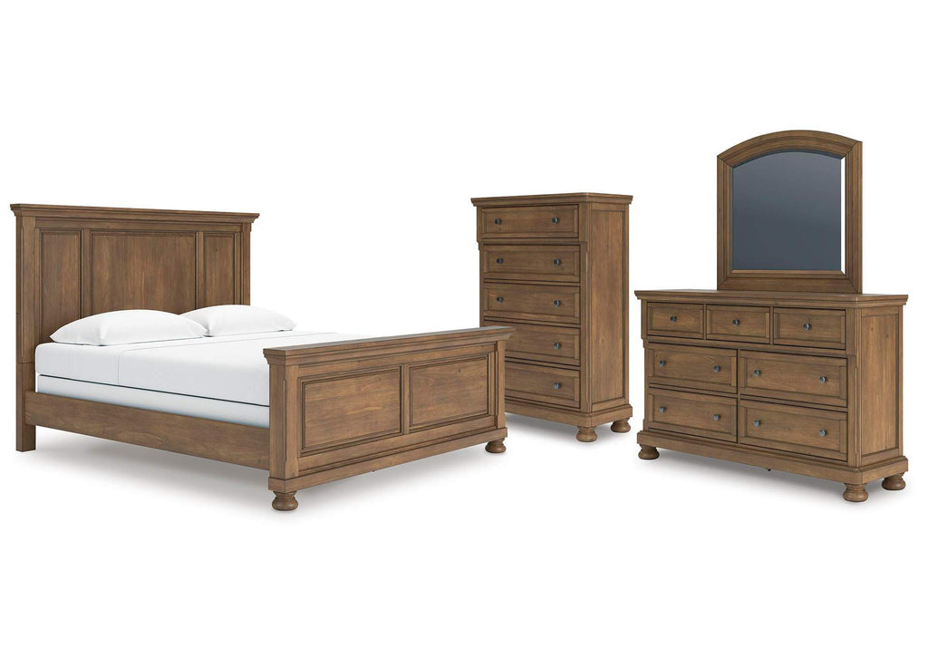 Vandenmore King Panel Bed with Mirrored Dresser and Chest