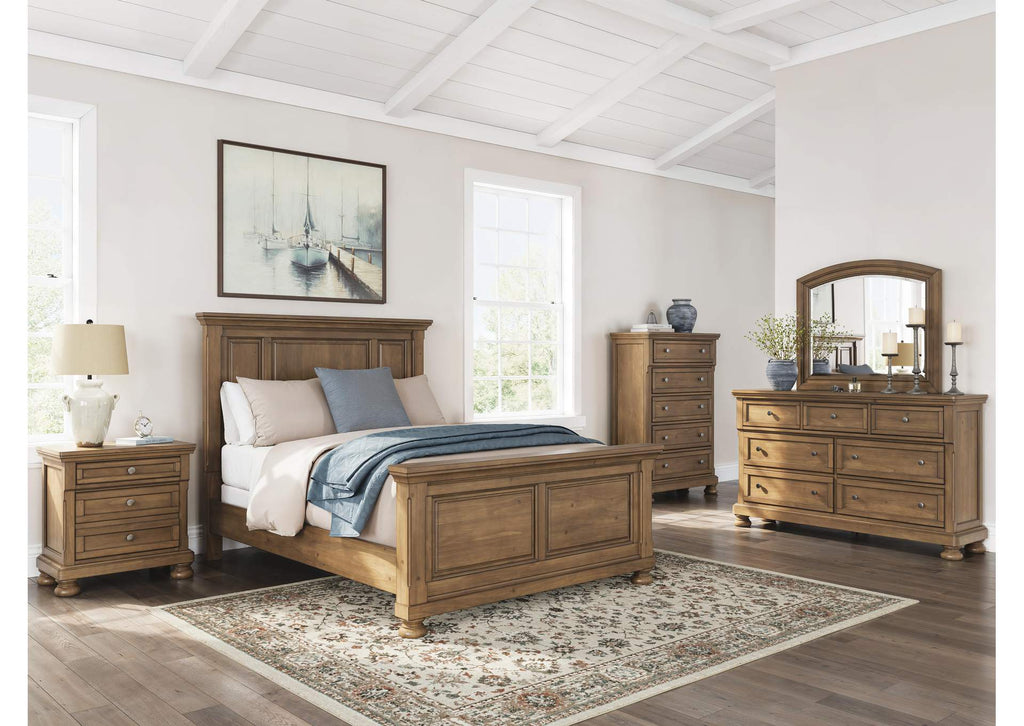 Vandenmore Queen Panel Bed with Mirrored Dresser, Chest and Nightstand