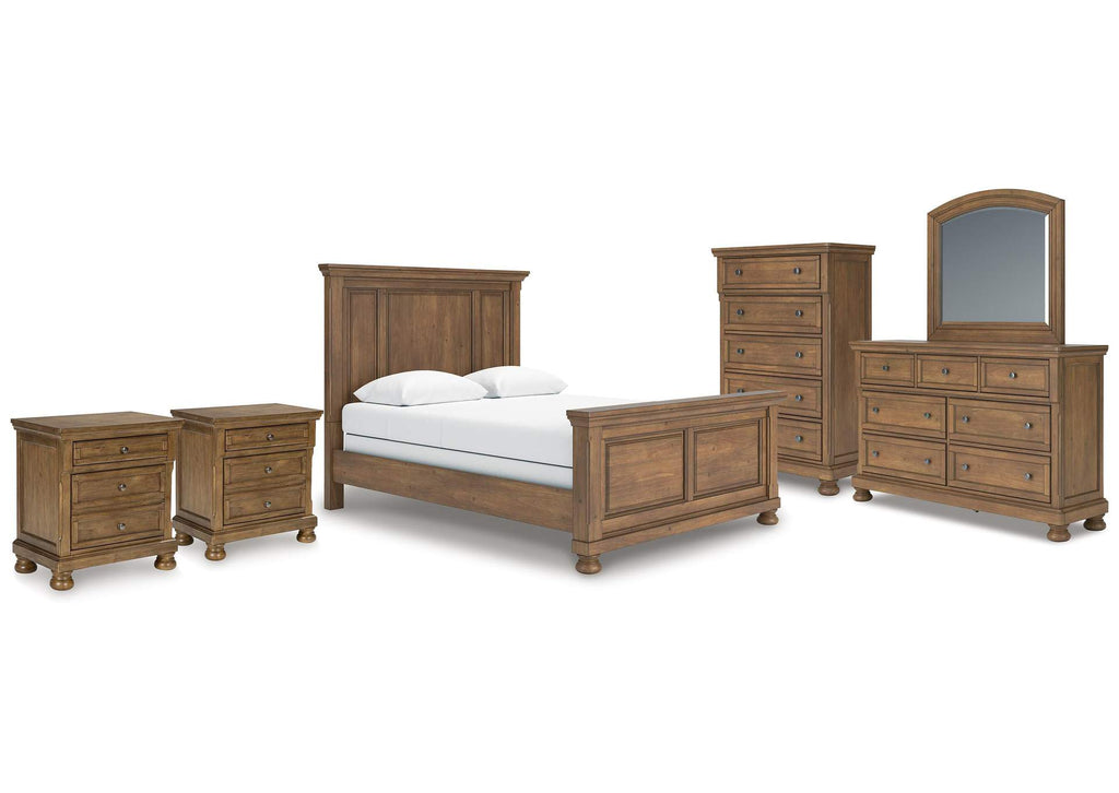 Vandenmore Queen Panel Bed with Mirrored Dresser, Chest and 2 Nightstands