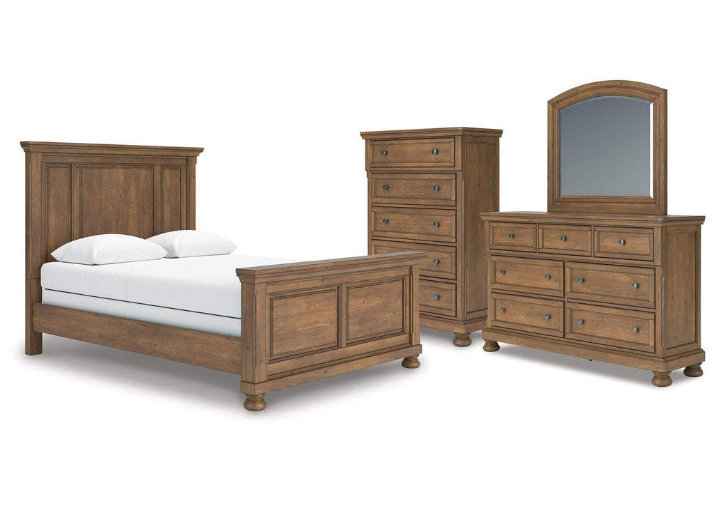 Vandenmore Queen Panel Bed with Mirrored Dresser and Chest