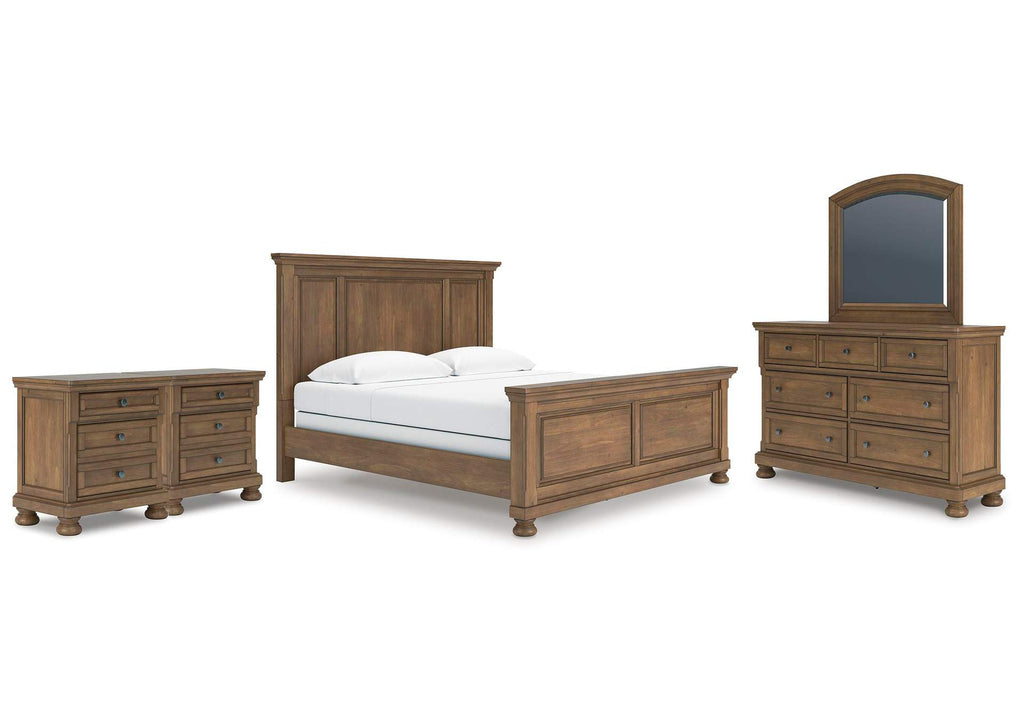 Vandenmore King Panel Bed with Mirrored Dresser and 2 Nightstands