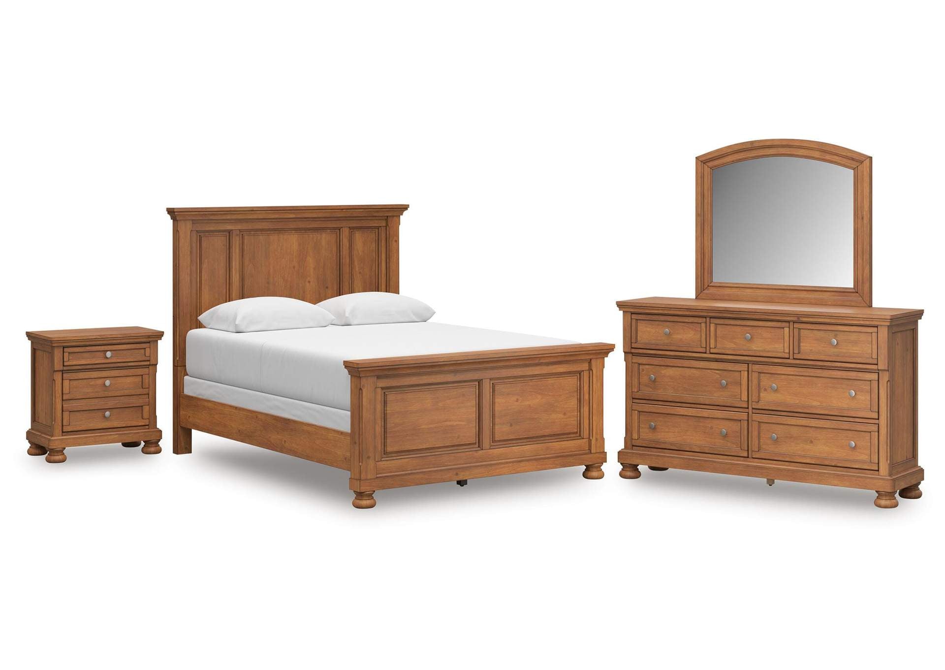 Vandenmore Queen Panel Bed with Mirrored Dresser and Nightstand