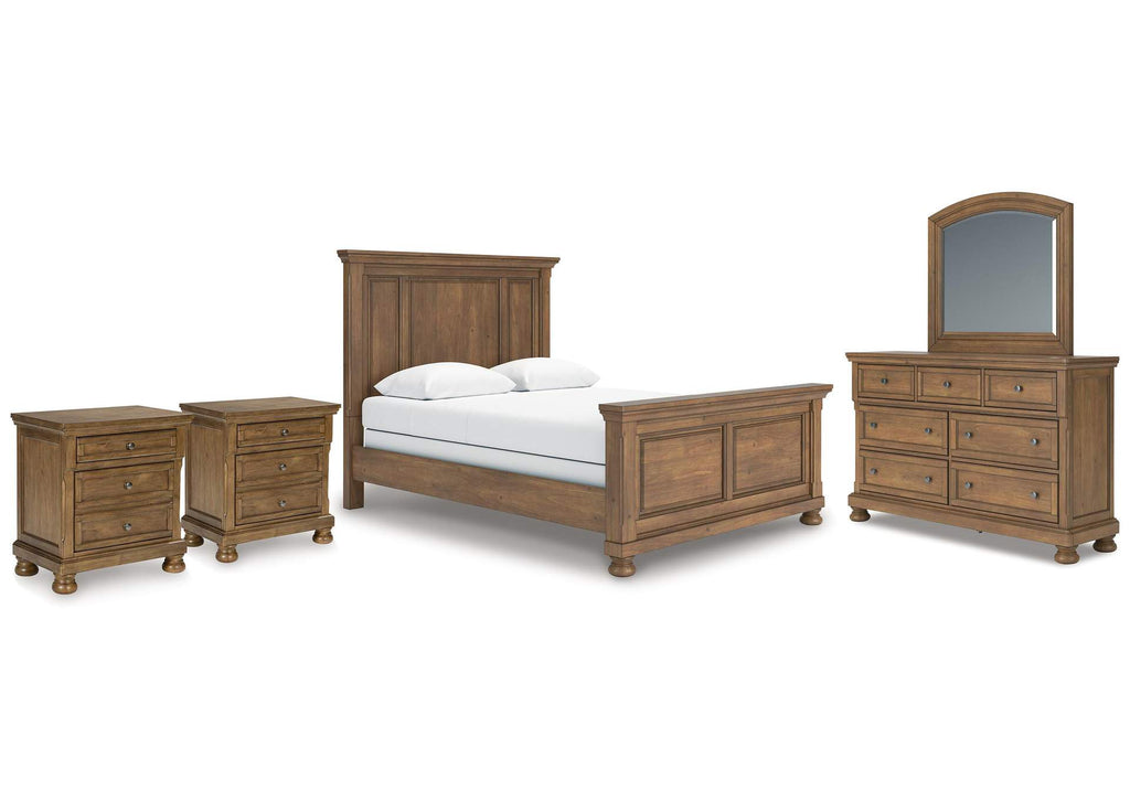 Vandenmore Queen Panel Bed with Mirrored Dresser and 2 Nightstands