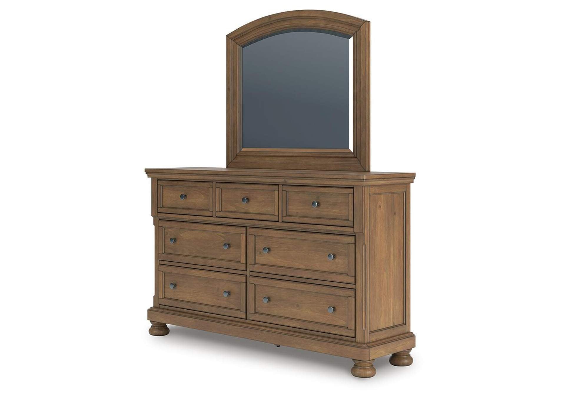 Vandenmore Queen Storage Sleigh Bed with Mirrored Dresser and Nightstand angled view