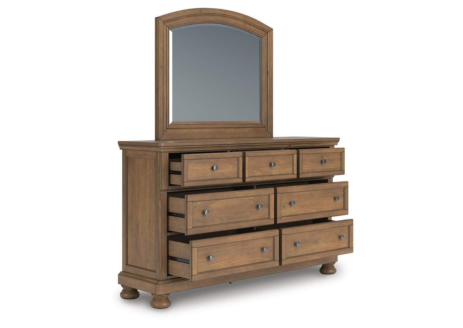 Vandenmore Queen Storage Sleigh Bed with Mirrored Dresser, Chest and 2 Nightstands angled view