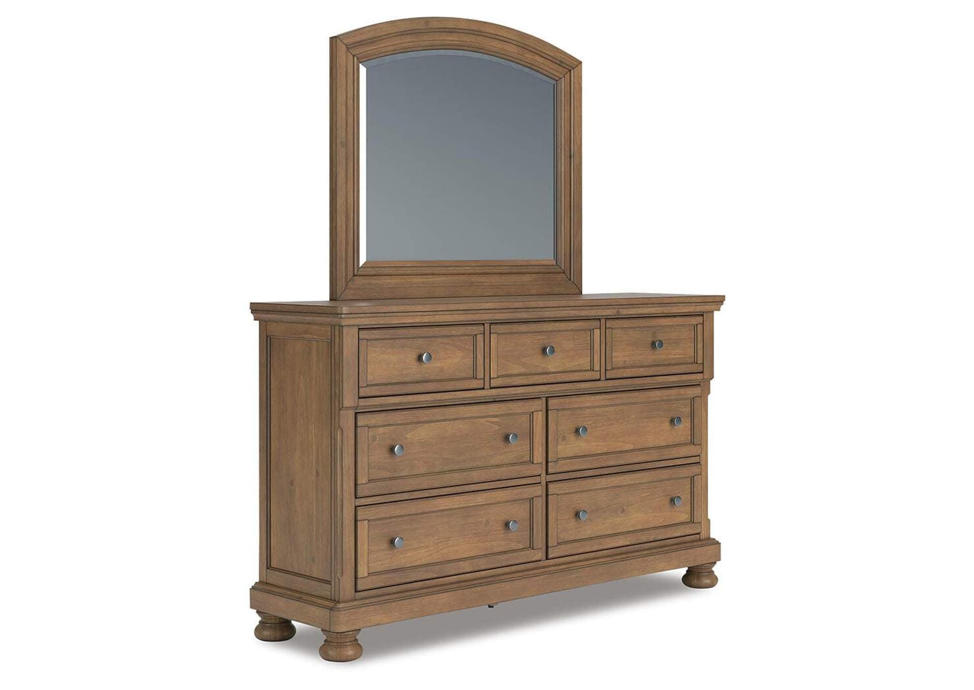 Vandenmore California King Panel Bed with Mirrored Dresser, Chest and Nightstand angled view