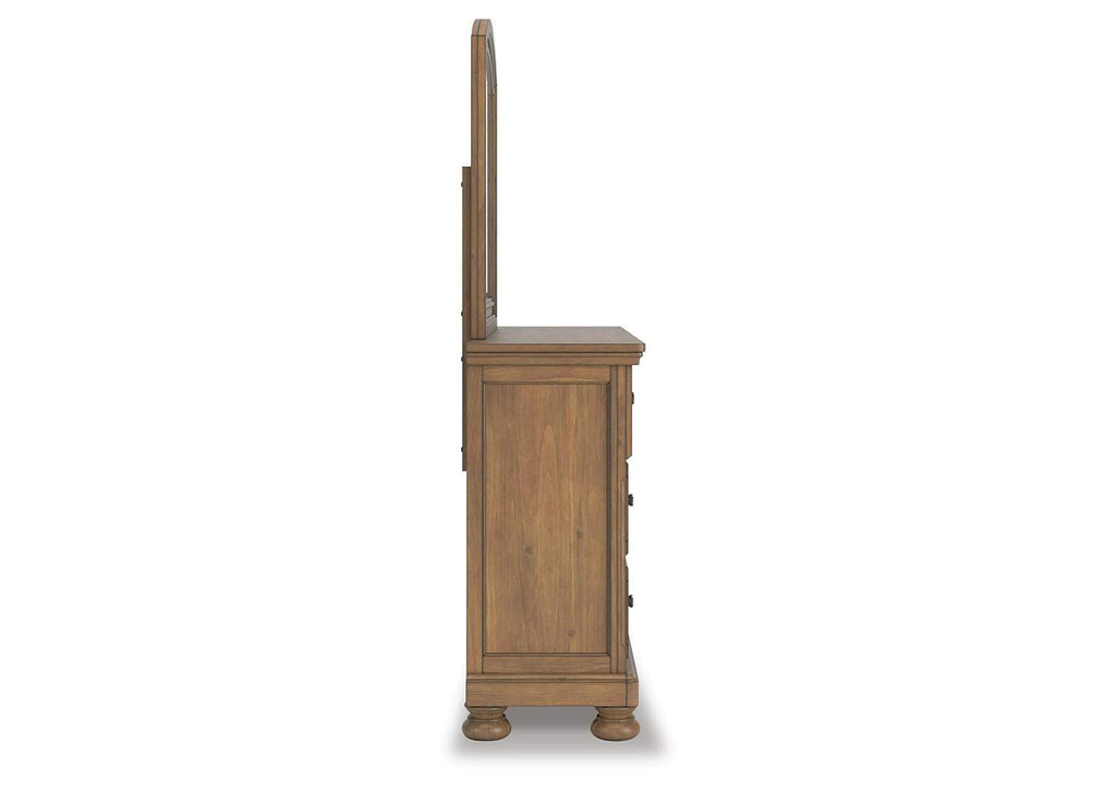 Vandenmore California King Panel Bed with Mirrored Dresser and Nightstand side view
