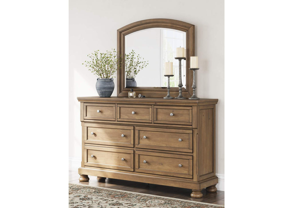 Vandenmore California King Panel Bed with Mirrored Dresser, Chest and 2 Nightstands