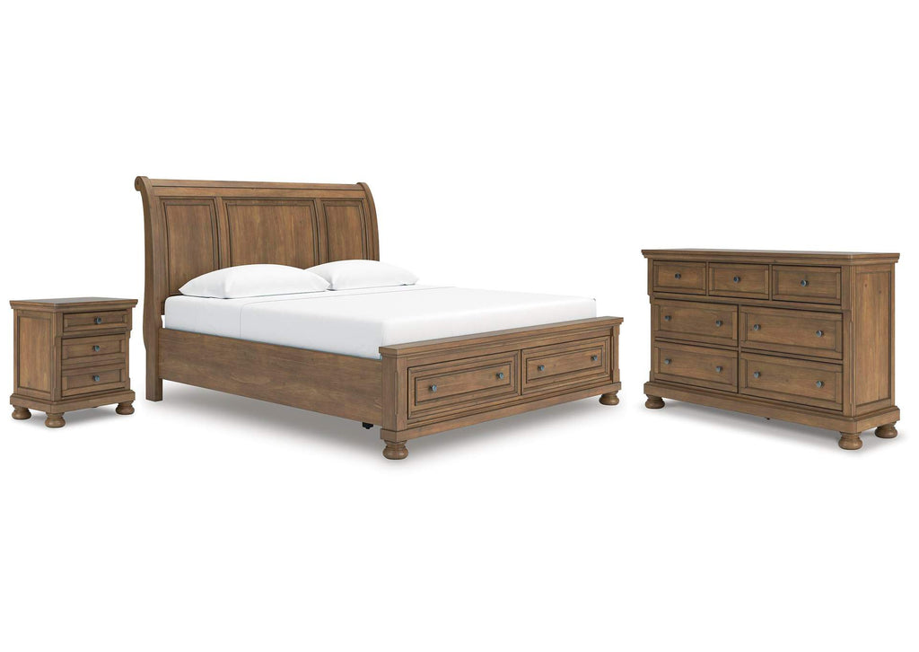 Vandenmore King Storage Sleigh Bed with Dresser and Nightstand