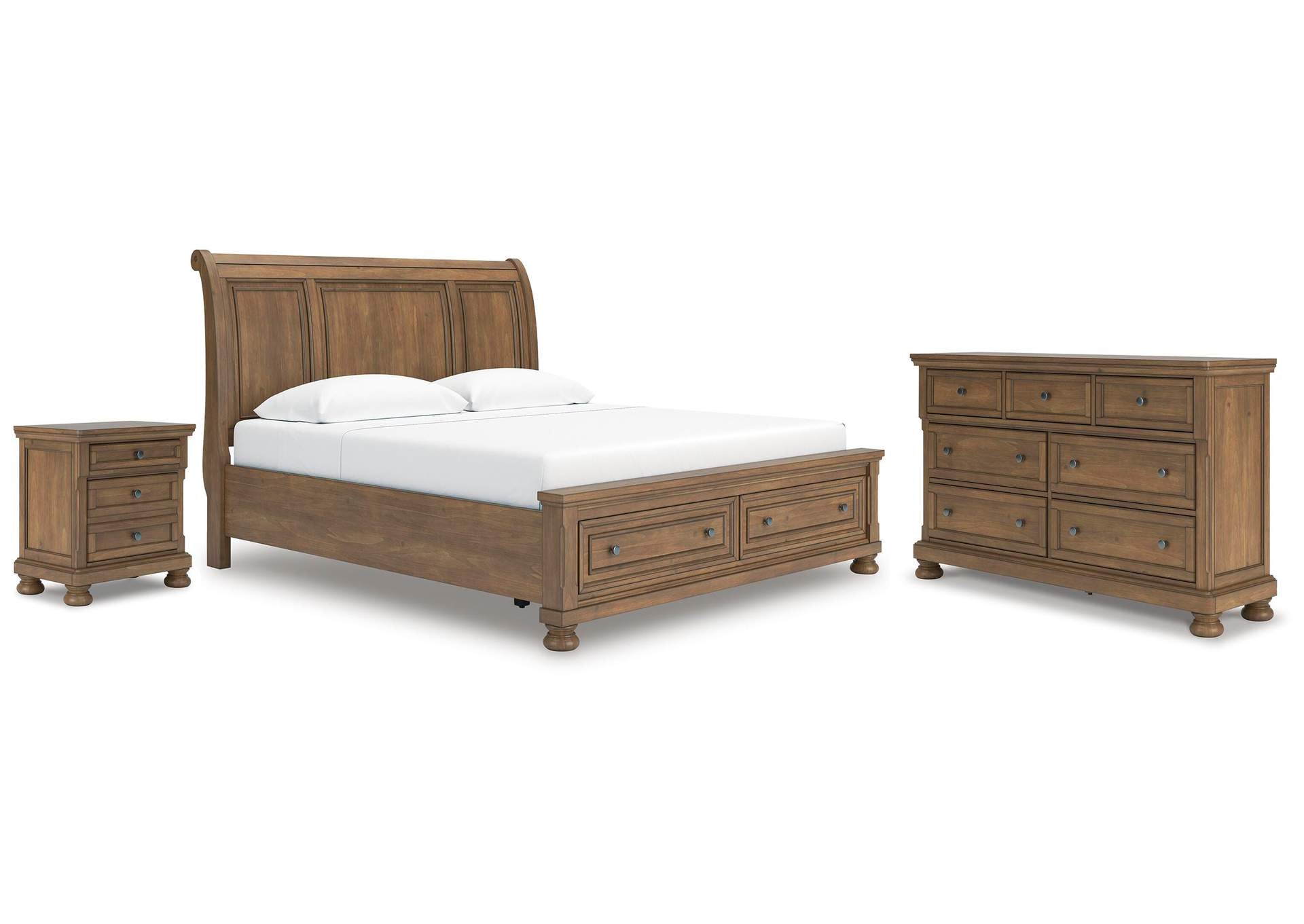 Vandenmore King Storage Sleigh Bed with Dresser and Nightstand