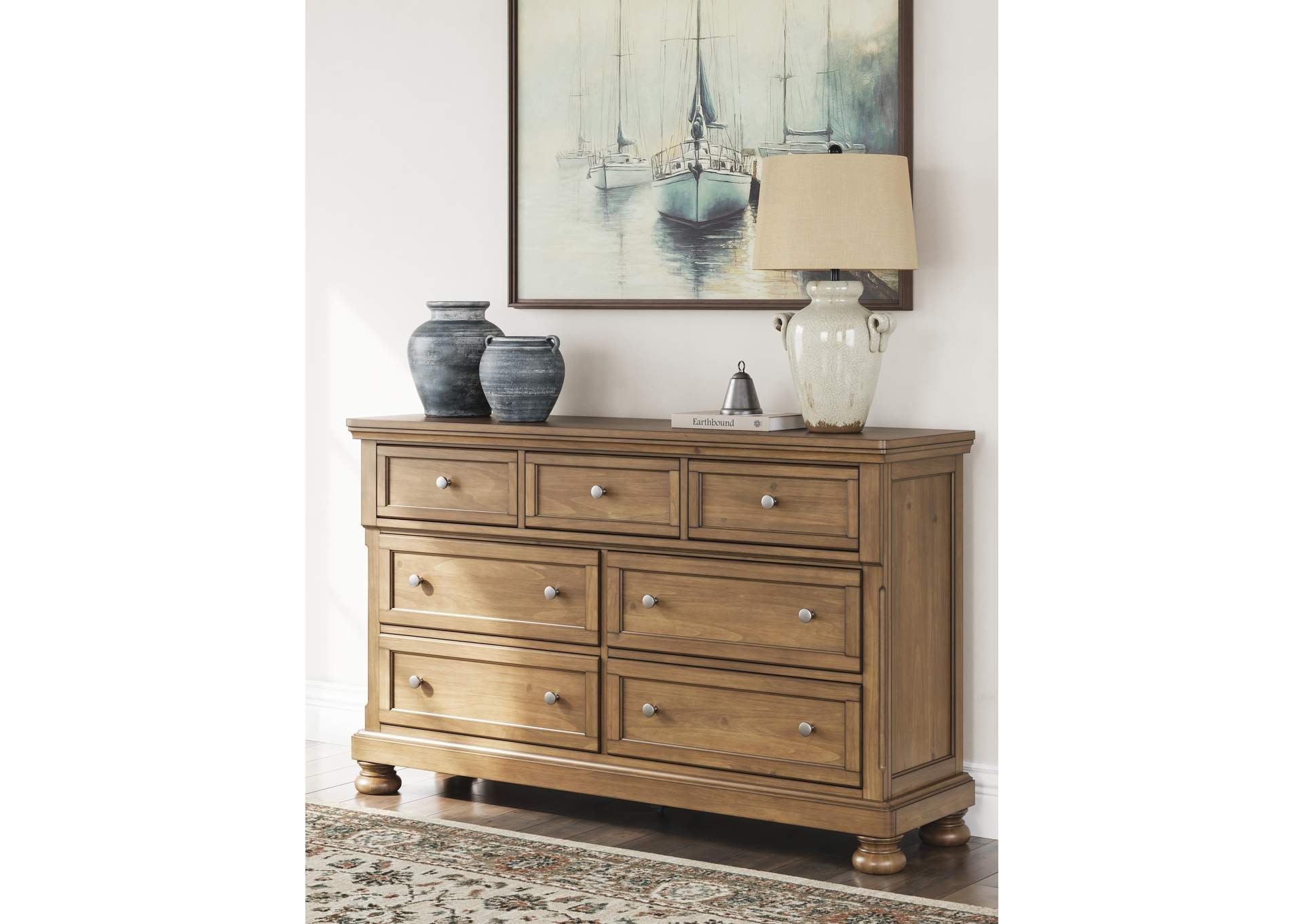 Vandenmore King Storage Sleigh Bed with Dresser and Nightstand