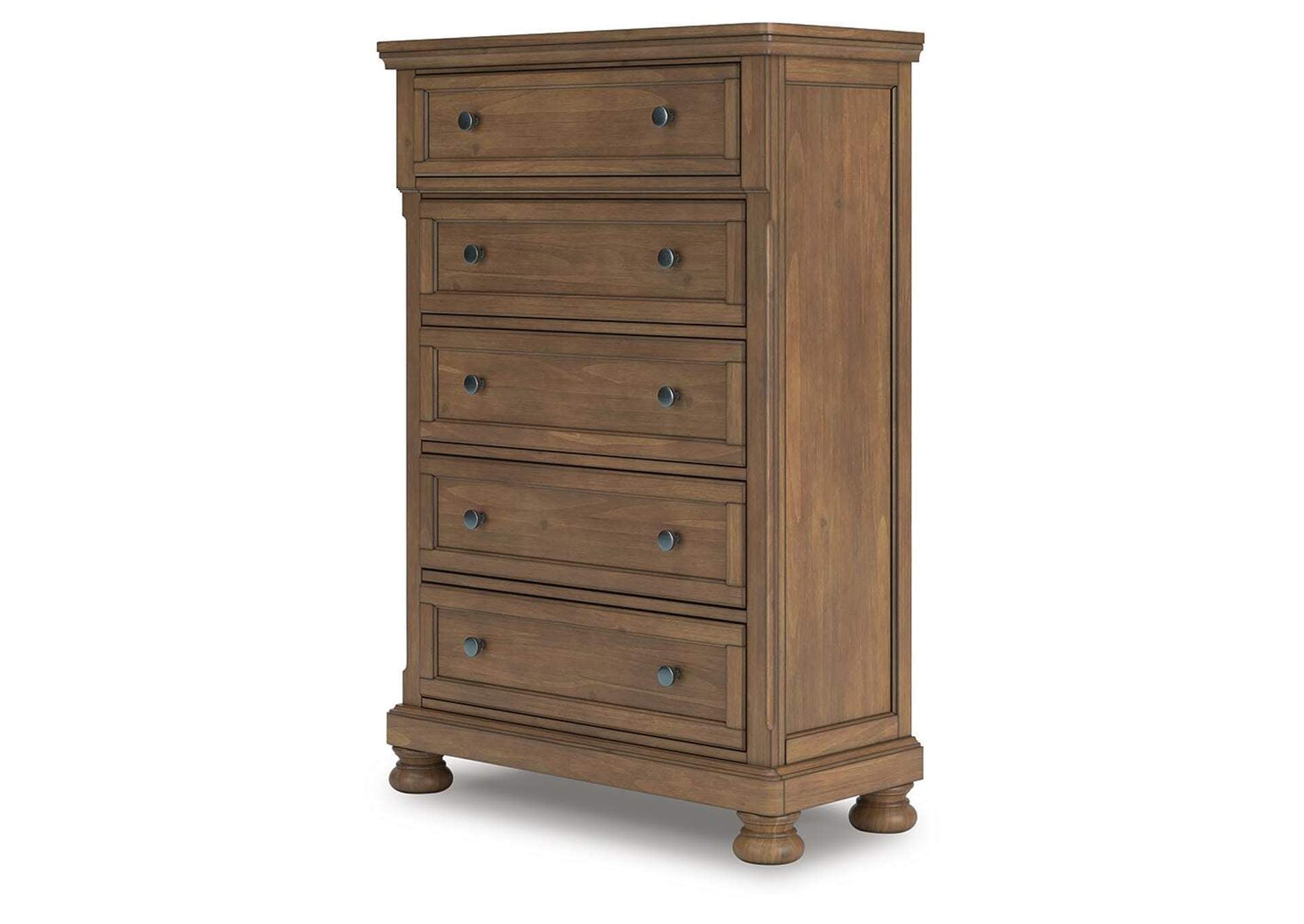 Vandenmore Queen Storage Sleigh Bed with Mirrored Dresser, Chest and 2 Nightstands angled view
