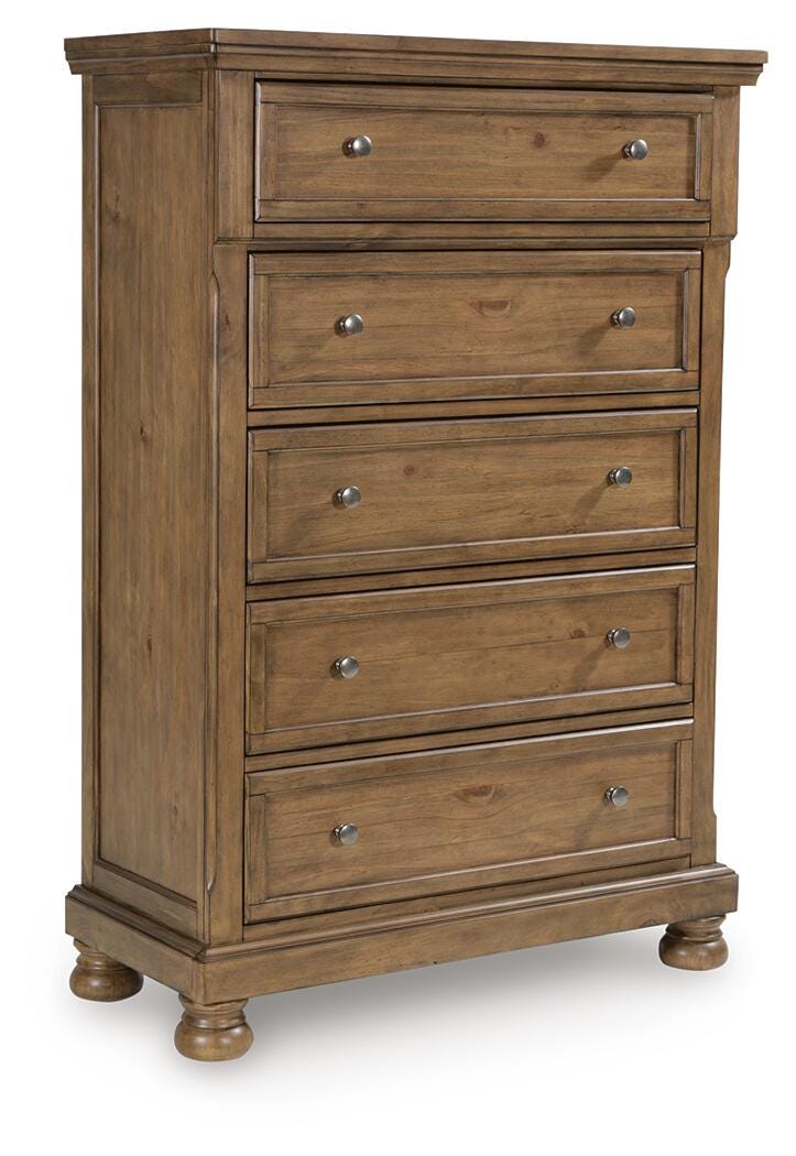 Feddinger Chest of Drawers in Medium Brown, closed view