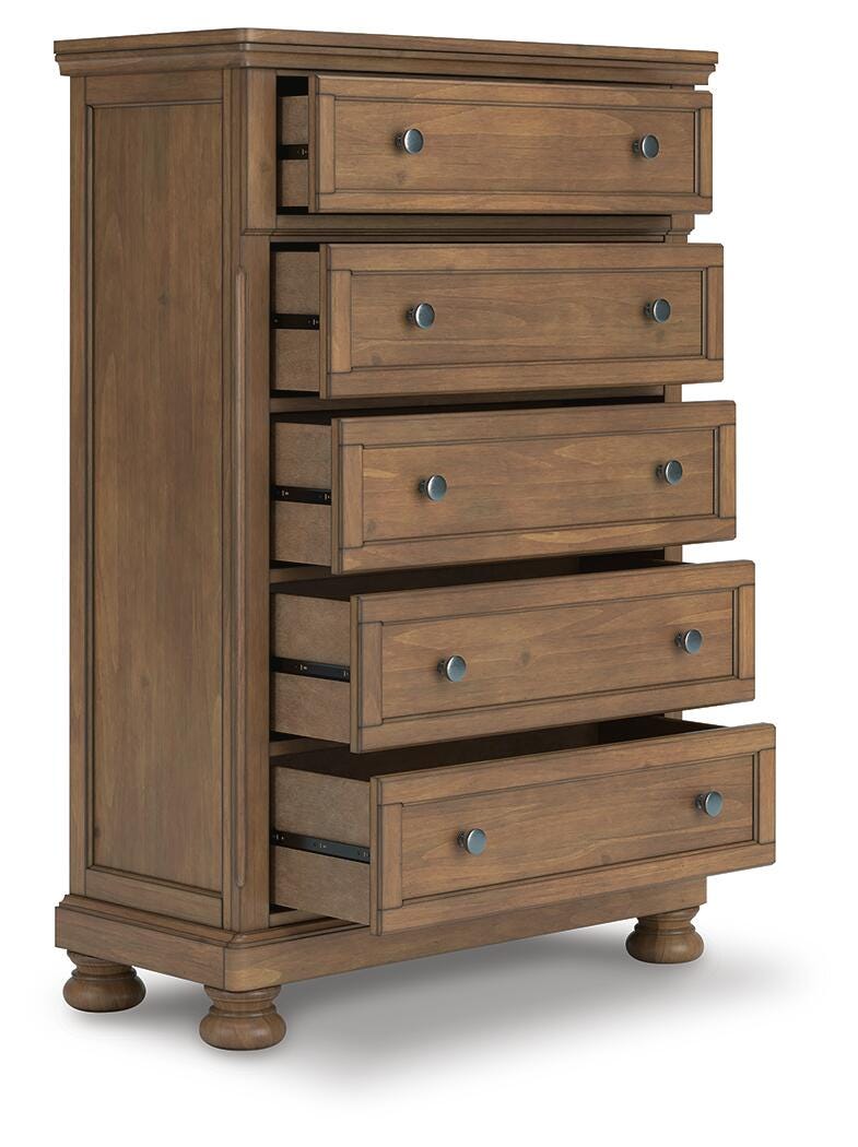 Feddinger Chest of Drawers in Medium Brown, open view