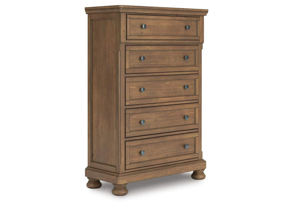 Vandenmore Queen Storage Sleigh Bed with Mirrored Dresser, Chest and Nightstand angled view