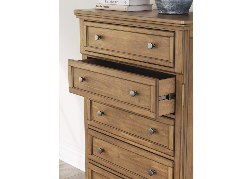 Vandenmore California King Panel Bed with Mirrored Dresser and Chest detail