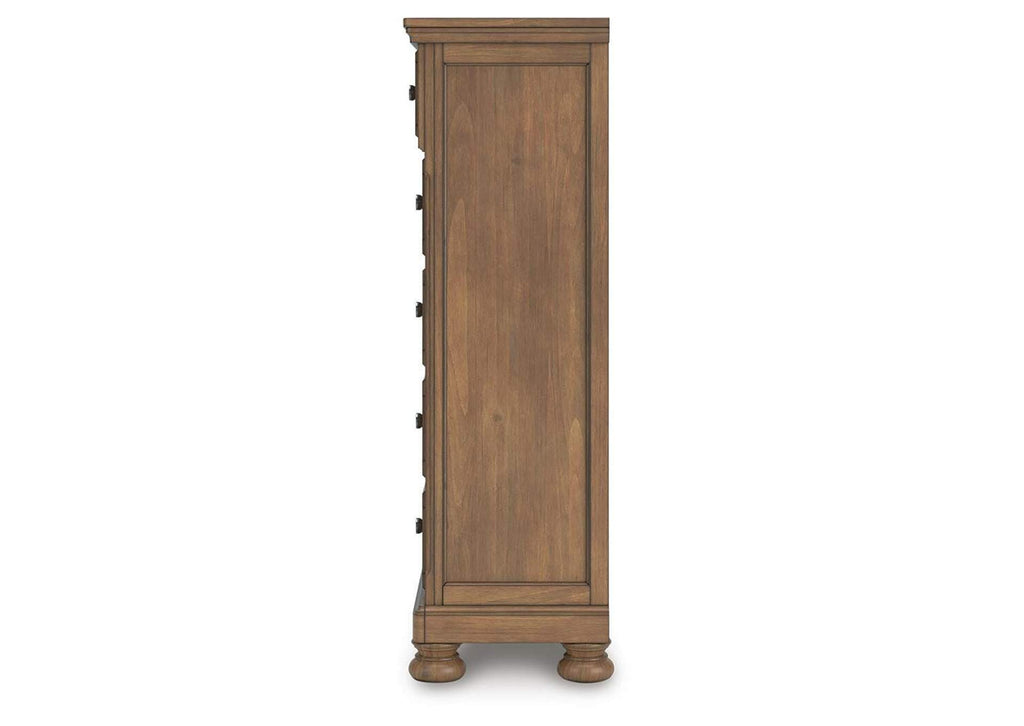 Vandenmore King Storage Sleigh Bed with Mirrored Dresser and Chest side view