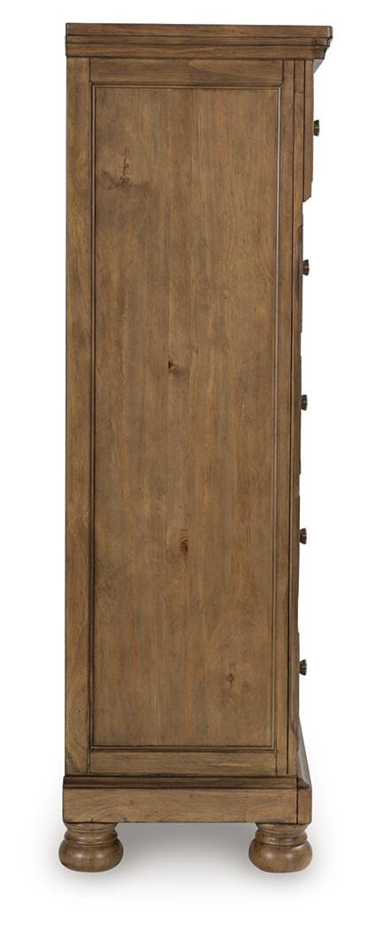 Feddinger Chest of Drawers in Medium Brown, side view